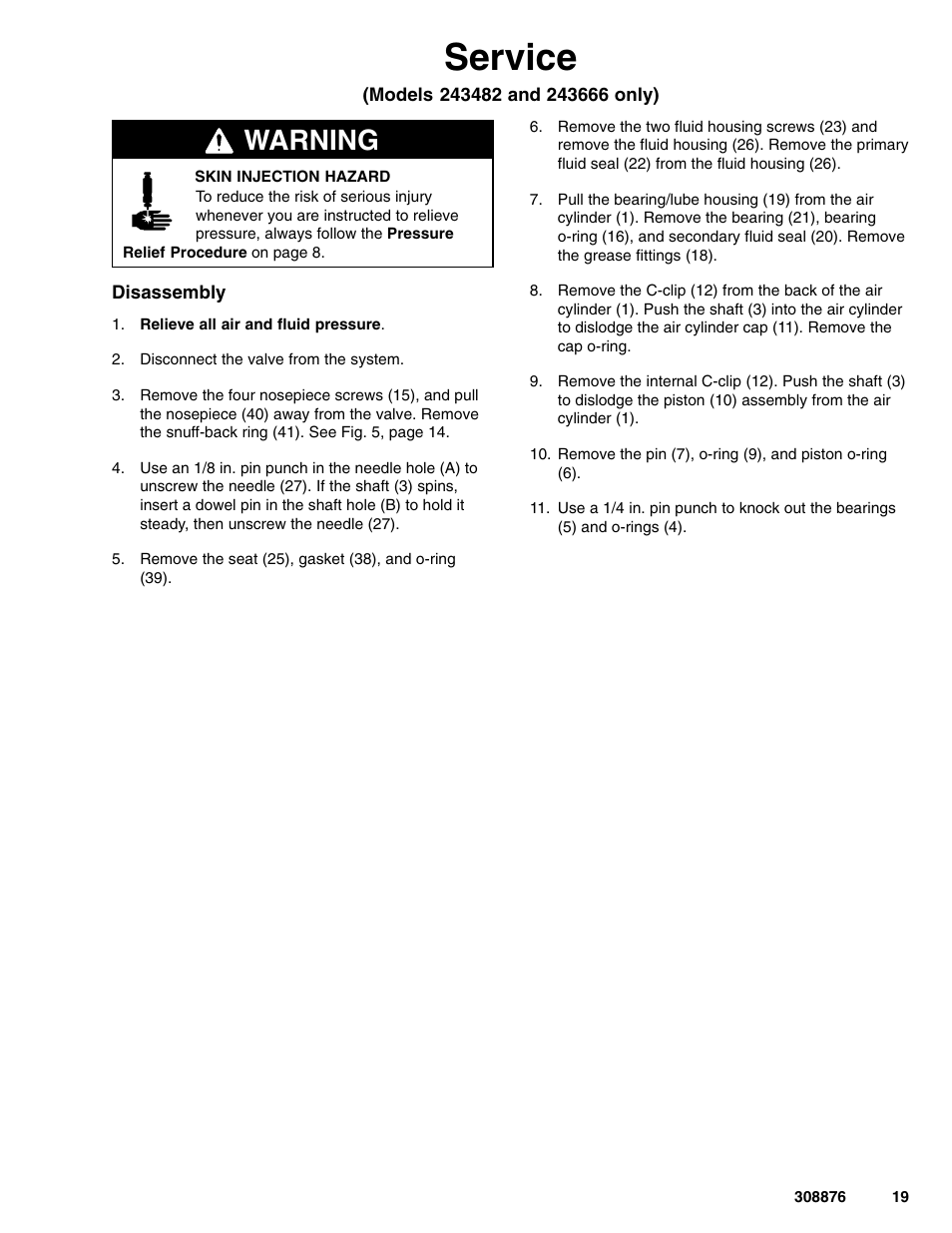 Service, Warning | Graco Inc. 965786 User Manual | Page 19 / 30