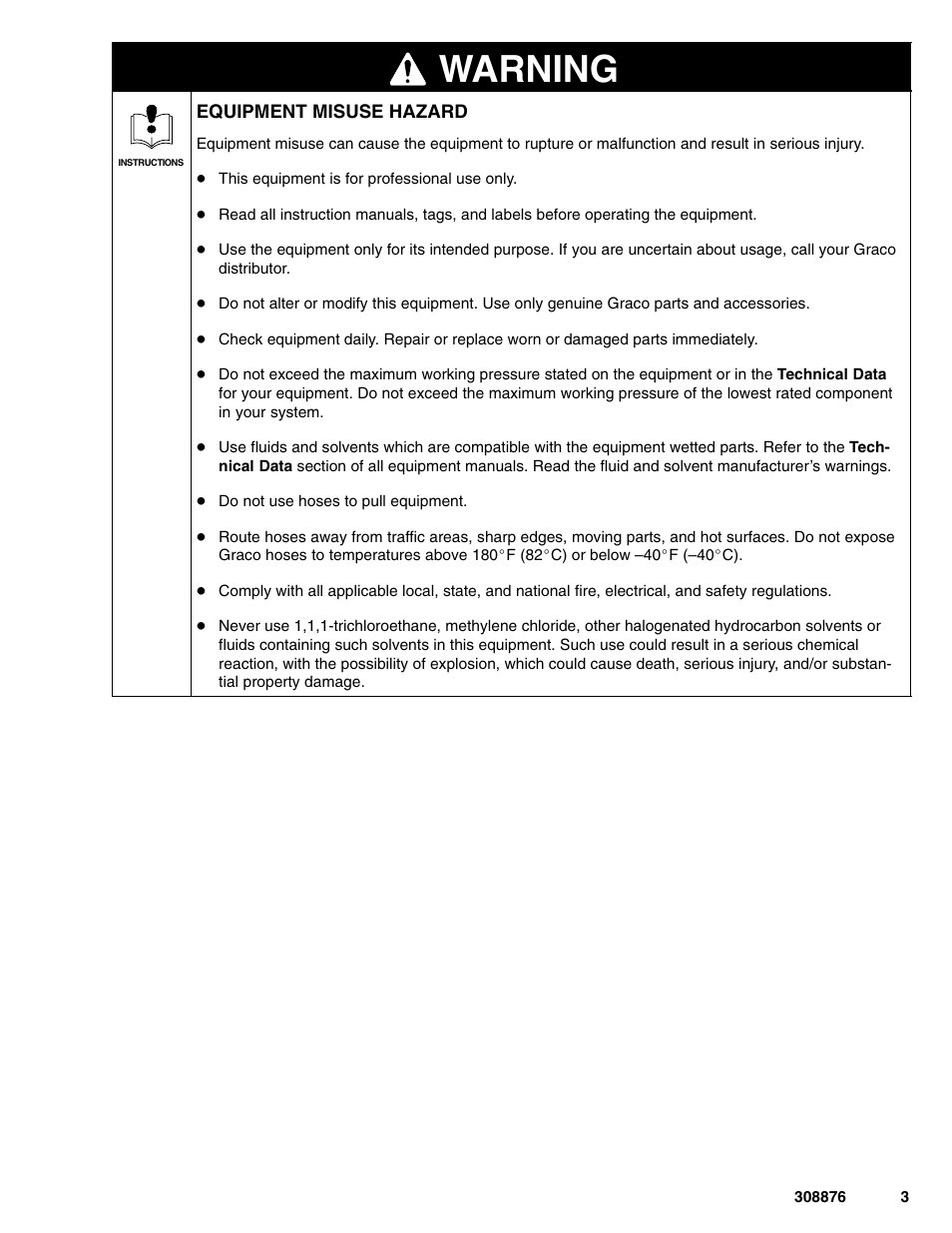 Warning | Graco Inc. 965786 User Manual | Page 3 / 30