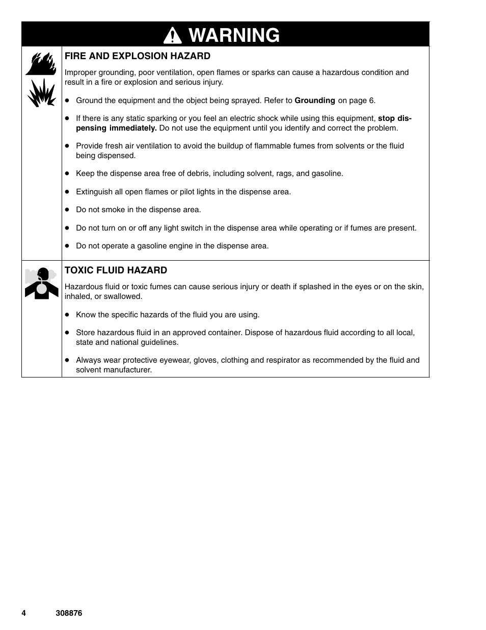 Warning | Graco Inc. 965786 User Manual | Page 4 / 30