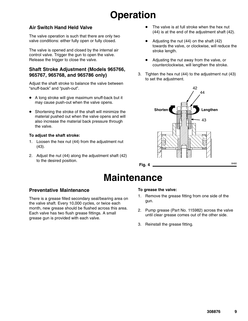 Operation, Maintenance | Graco Inc. 965786 User Manual | Page 9 / 30