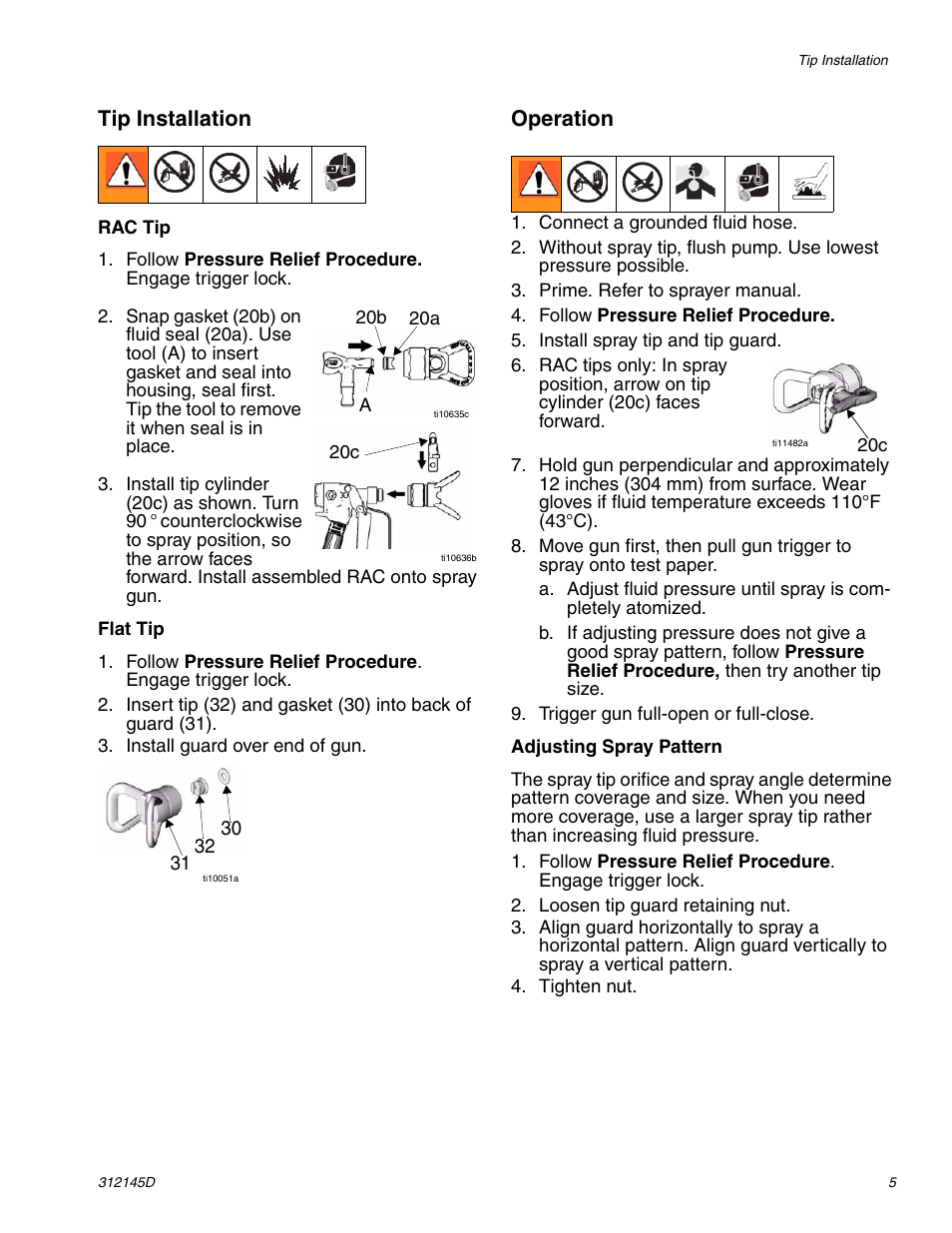 Tip installation, Operation | Graco Inc. XTR 5 User Manual | Page 5 / 12