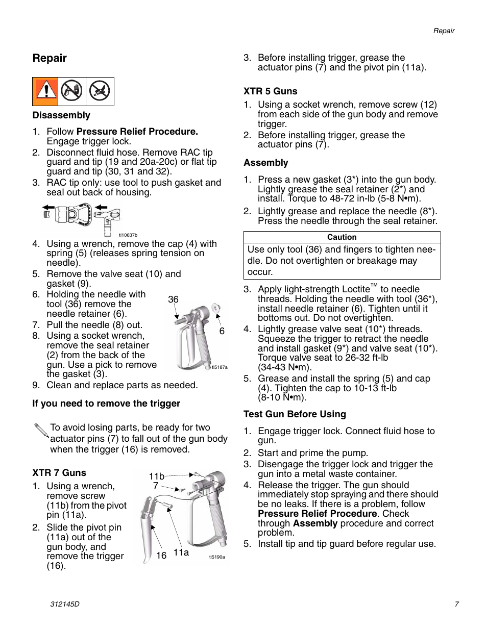 Repair | Graco Inc. XTR 5 User Manual | Page 7 / 12