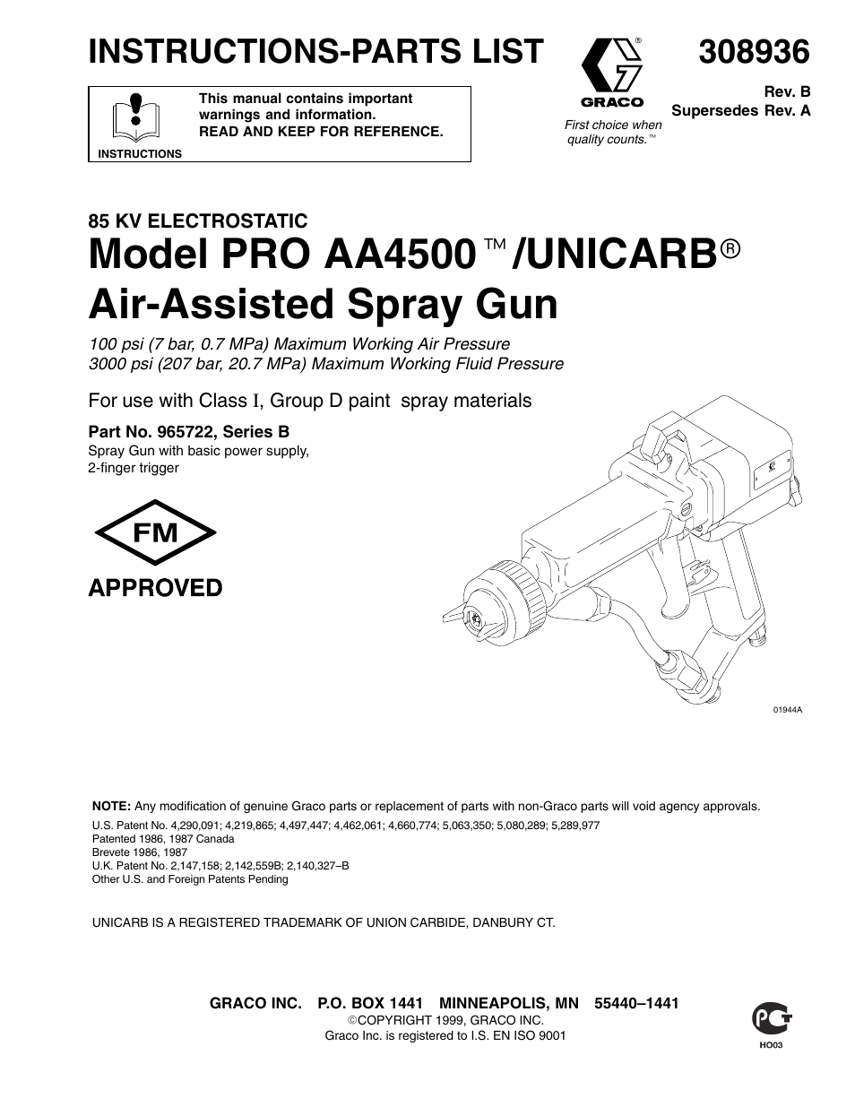 Graco Inc. UNICARB Pro AA4500 User Manual | 48 pages