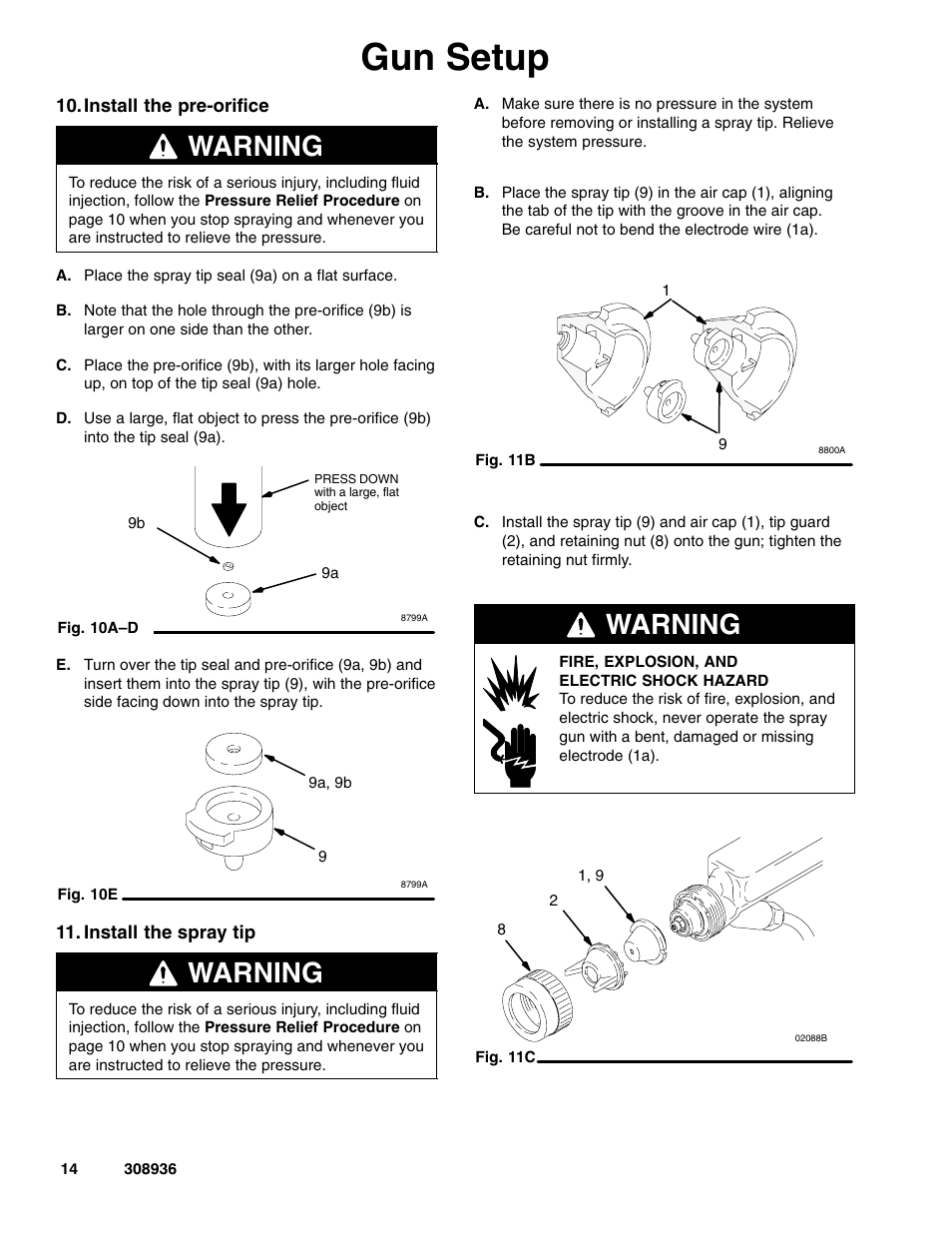 Gun setup, Warning | Graco Inc. UNICARB Pro AA4500 User Manual | Page 14 / 48
