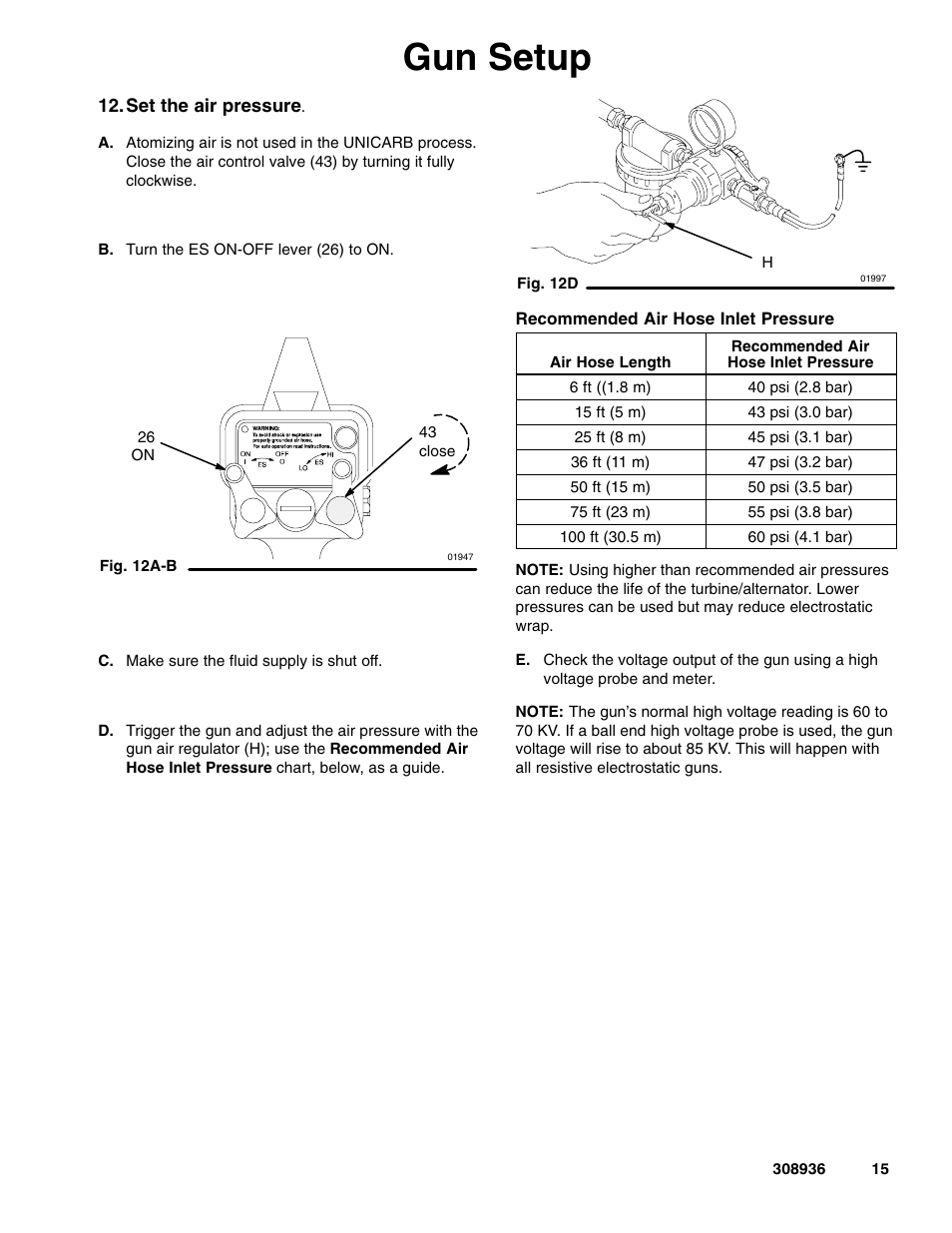 Gun setup | Graco Inc. UNICARB Pro AA4500 User Manual | Page 15 / 48