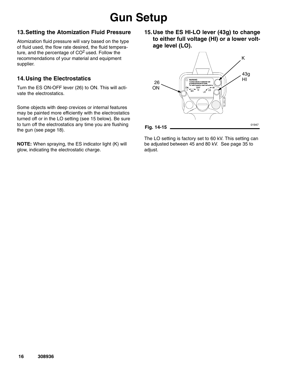 Gun setup | Graco Inc. UNICARB Pro AA4500 User Manual | Page 16 / 48