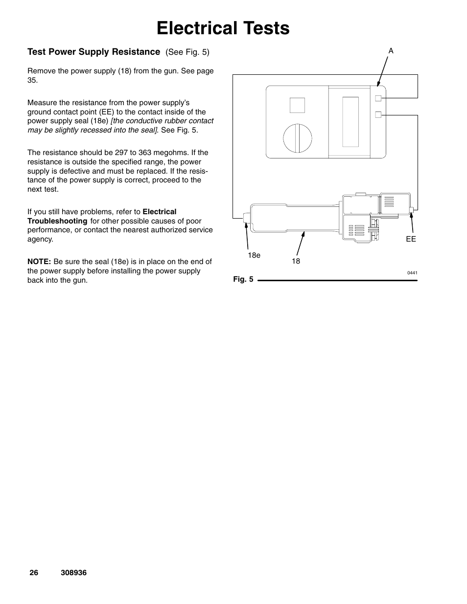 Electrical tests | Graco Inc. UNICARB Pro AA4500 User Manual | Page 26 / 48