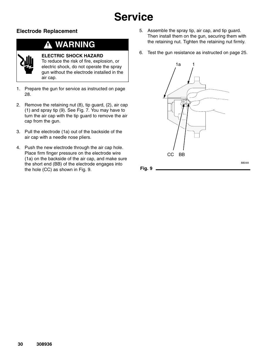 Service, Warning | Graco Inc. UNICARB Pro AA4500 User Manual | Page 30 / 48