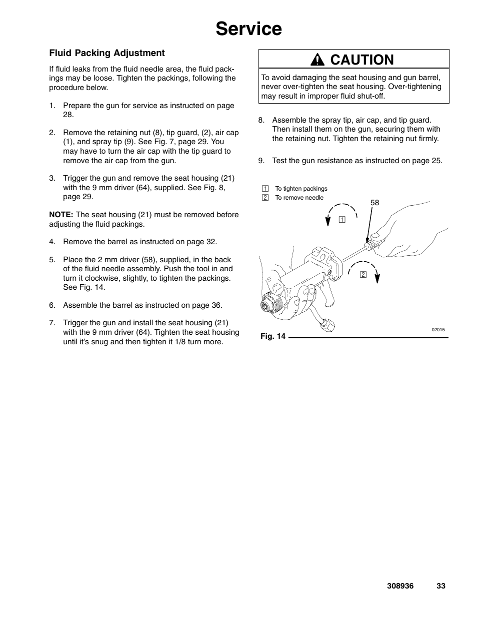 Service, Caution | Graco Inc. UNICARB Pro AA4500 User Manual | Page 33 / 48