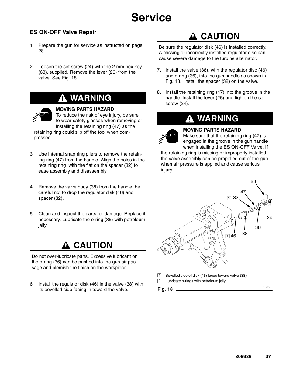 Service, Warning, Caution | Graco Inc. UNICARB Pro AA4500 User Manual | Page 37 / 48