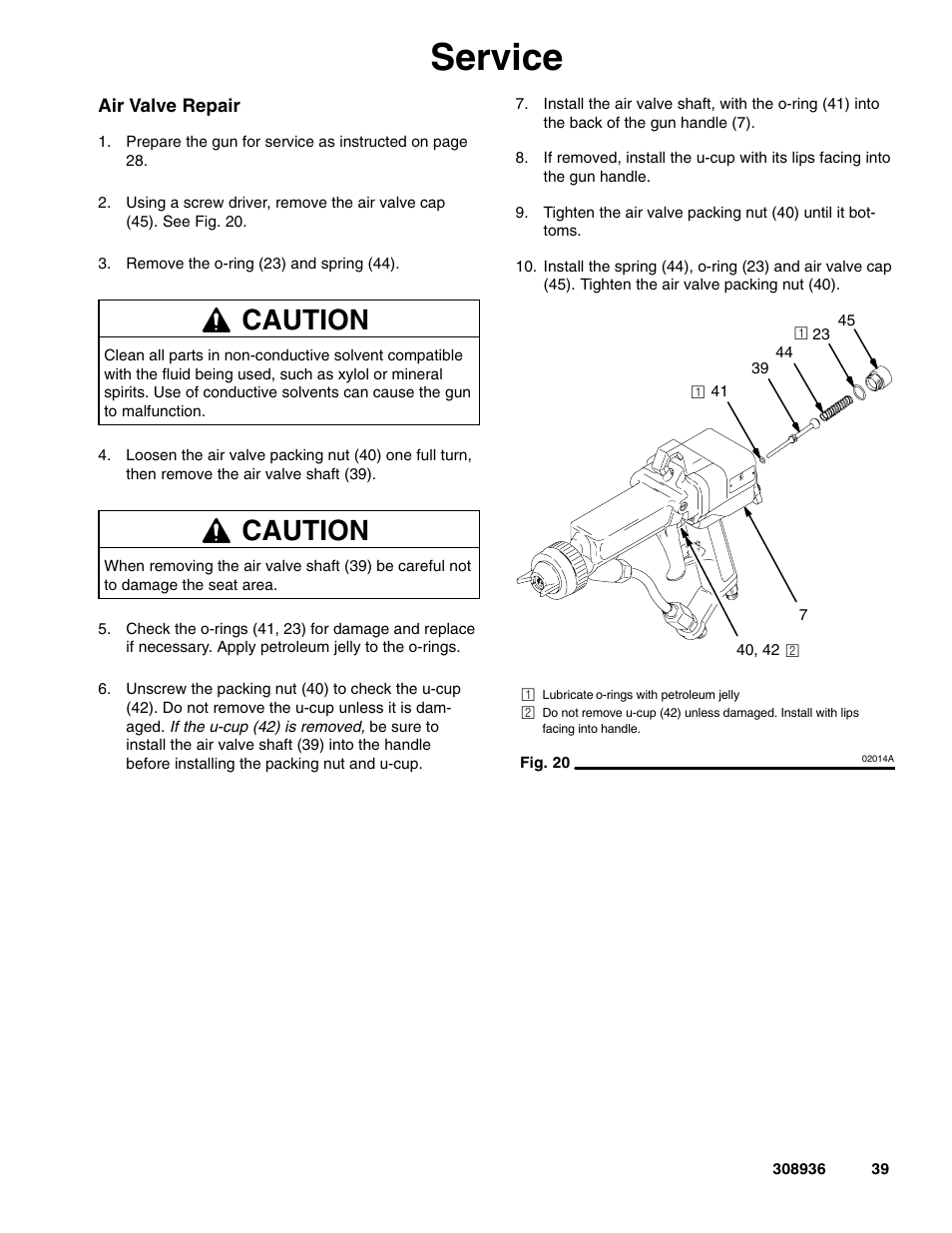 Service, Caution | Graco Inc. UNICARB Pro AA4500 User Manual | Page 39 / 48