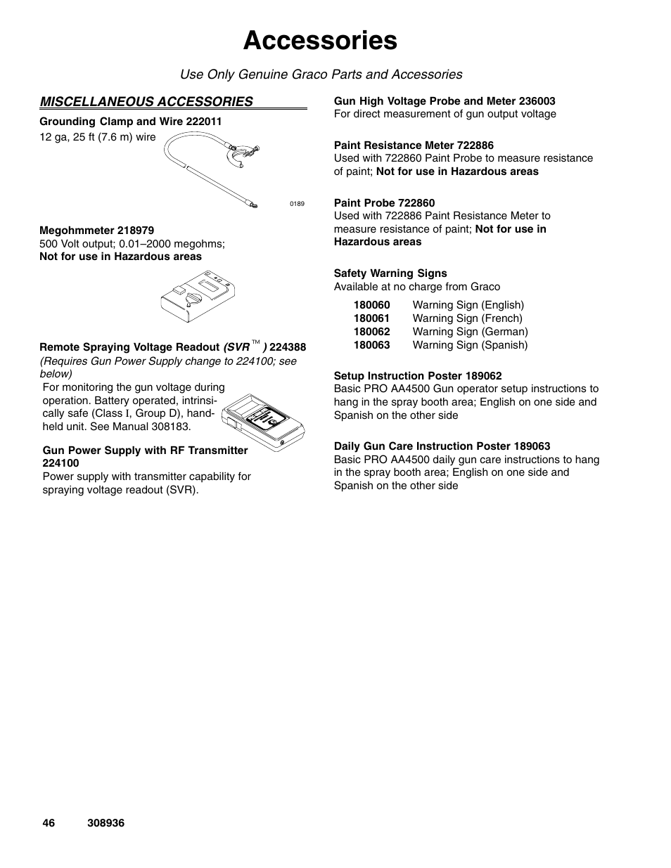 Accessories | Graco Inc. UNICARB Pro AA4500 User Manual | Page 46 / 48