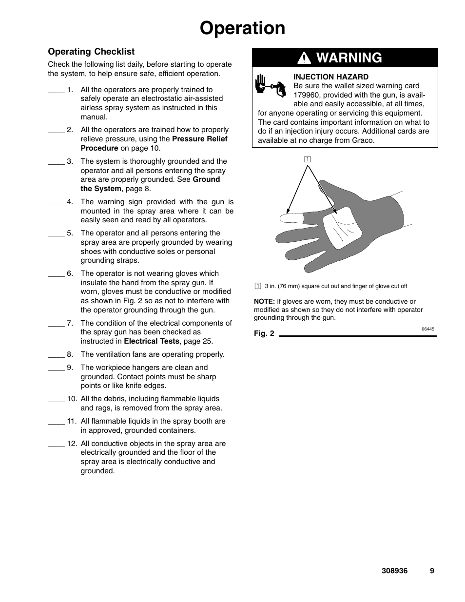 Operation, Warning | Graco Inc. UNICARB Pro AA4500 User Manual | Page 9 / 48