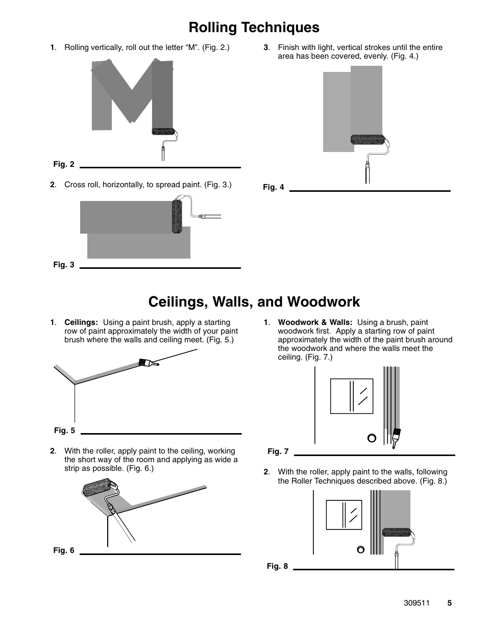 Rolling techniques, Ceilings, walls, and woodwork | Graco Inc. 245907 User Manual | Page 5 / 8