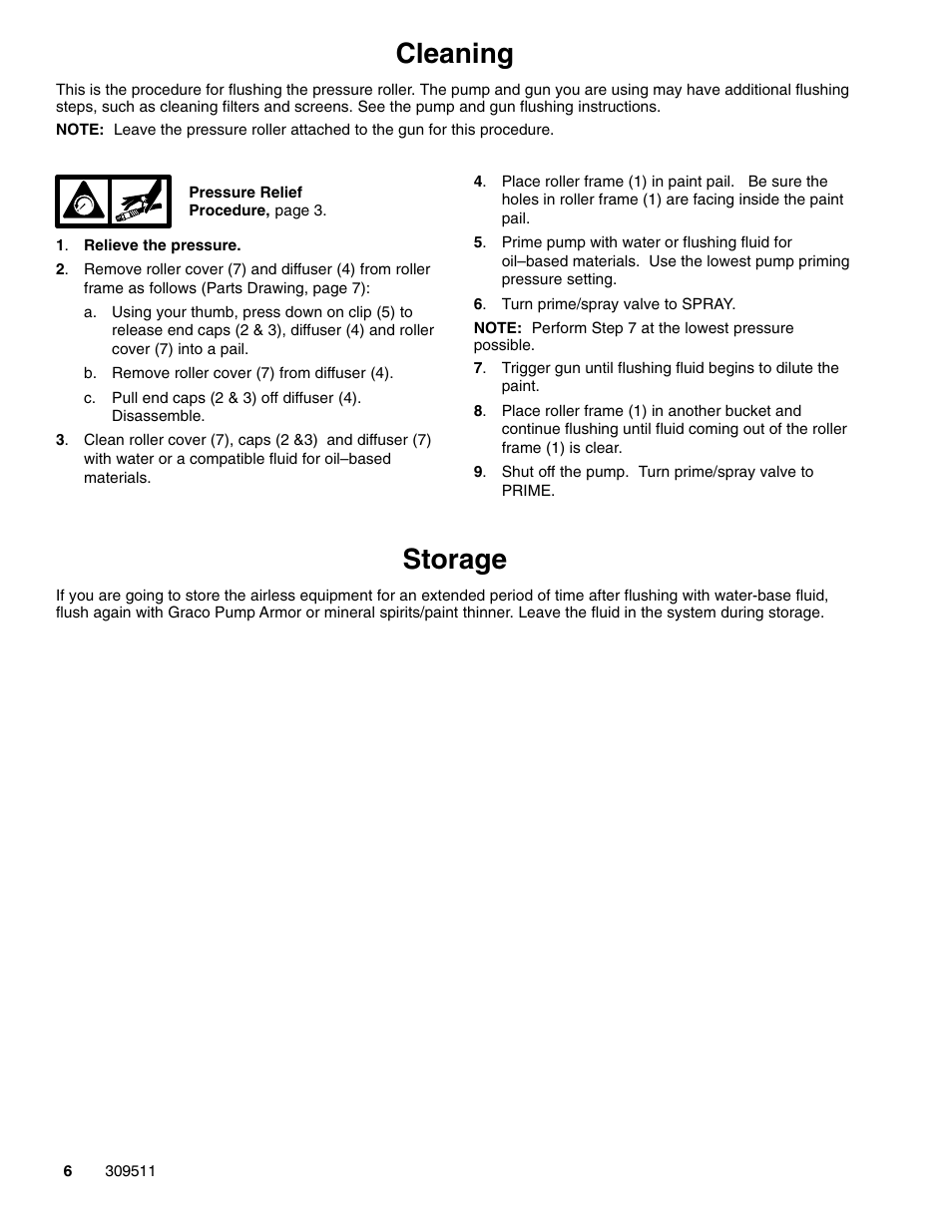 Cleaning, Storage | Graco Inc. 245907 User Manual | Page 6 / 8