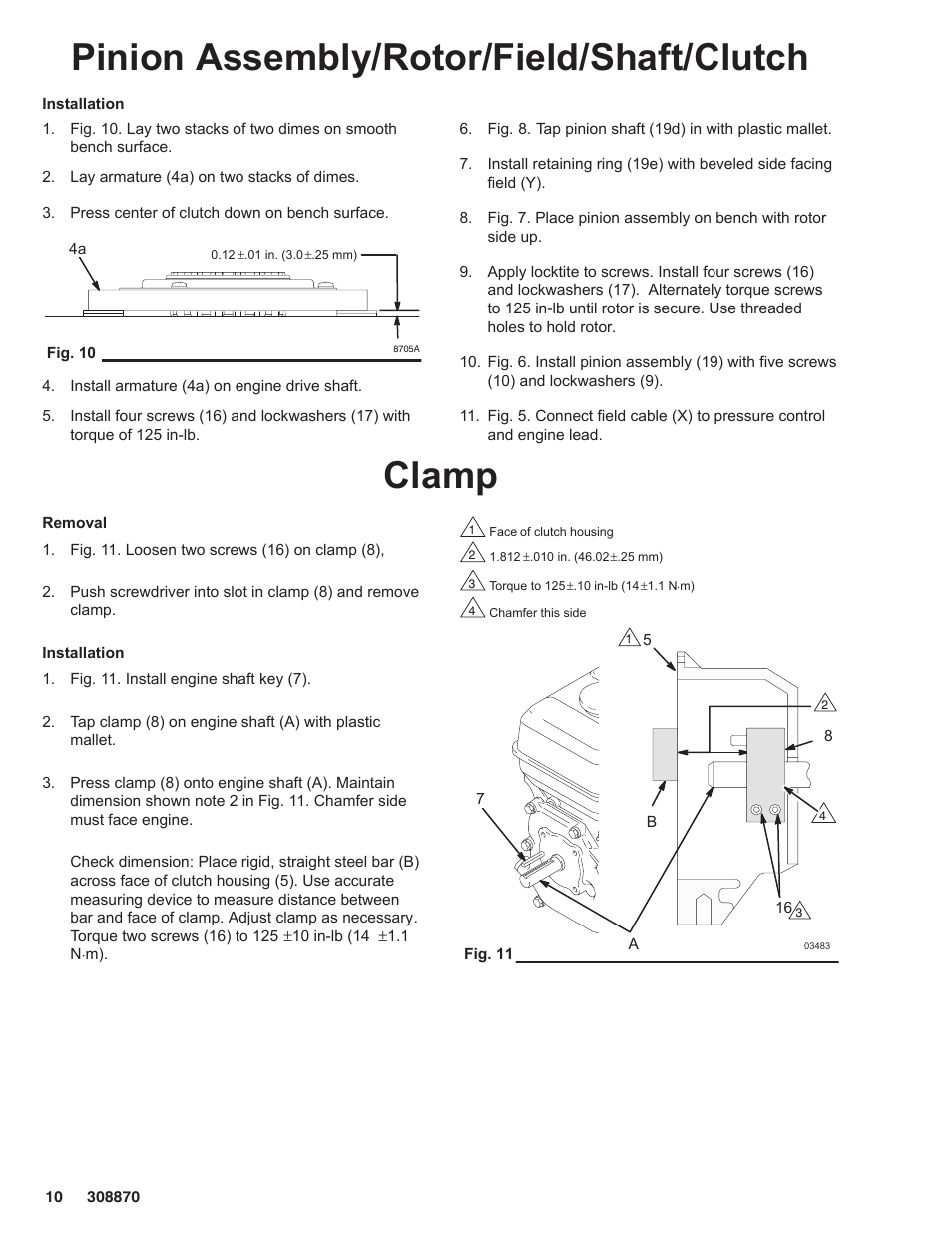 Pinion assembly/rotor/field/shaft/clutch, Clamp | Graco Inc. 232632 User Manual | Page 10 / 26