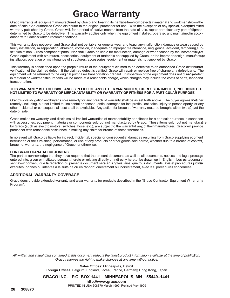 Graco warranty | Graco Inc. 232632 User Manual | Page 26 / 26
