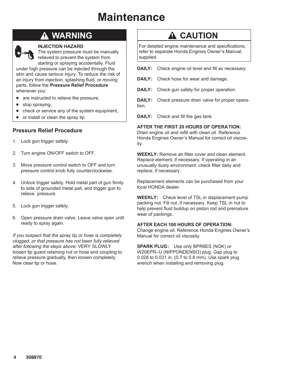 Maintenance, Warning, Caution | Graco Inc. 232632 User Manual | Page 4 / 26