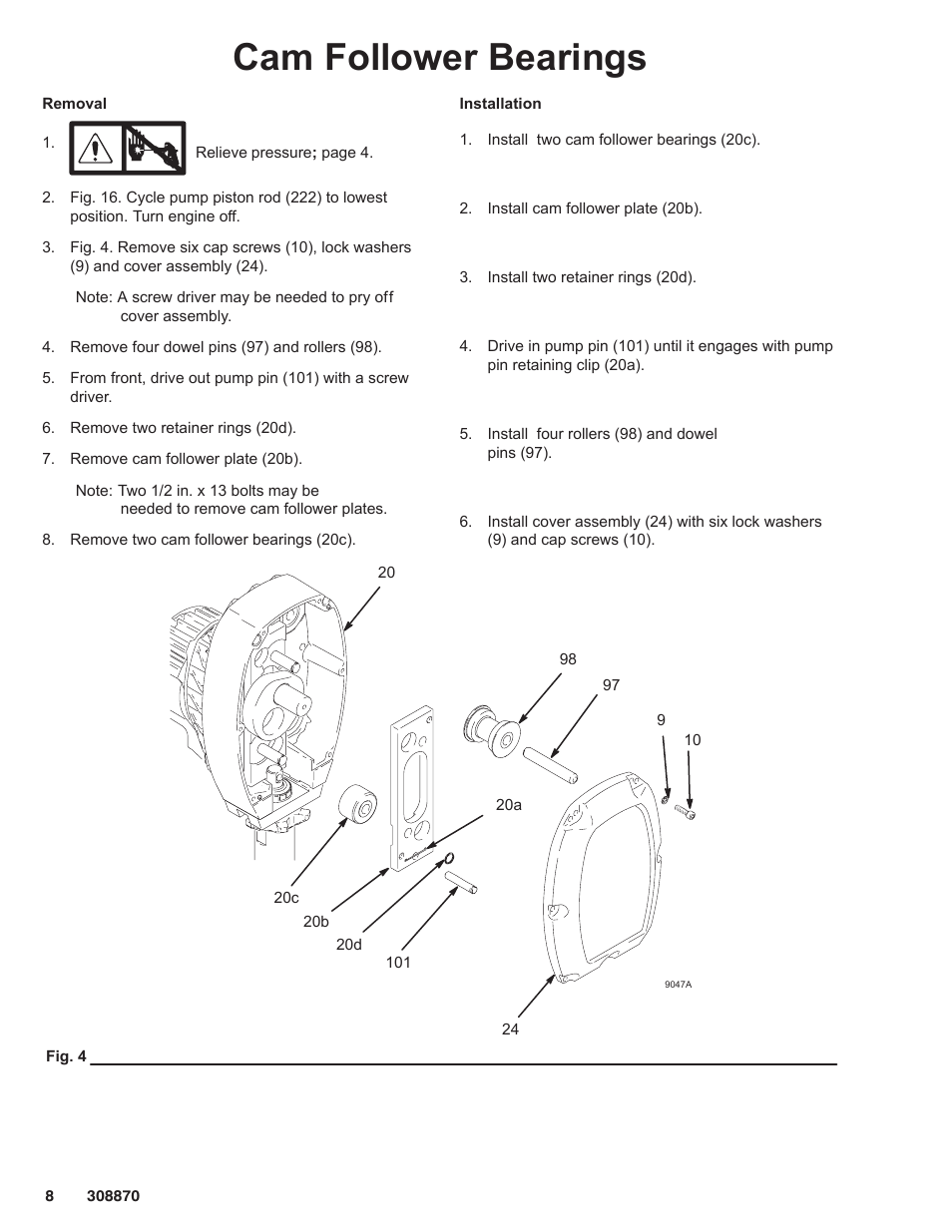 Cam follower bearings | Graco Inc. 232632 User Manual | Page 8 / 26