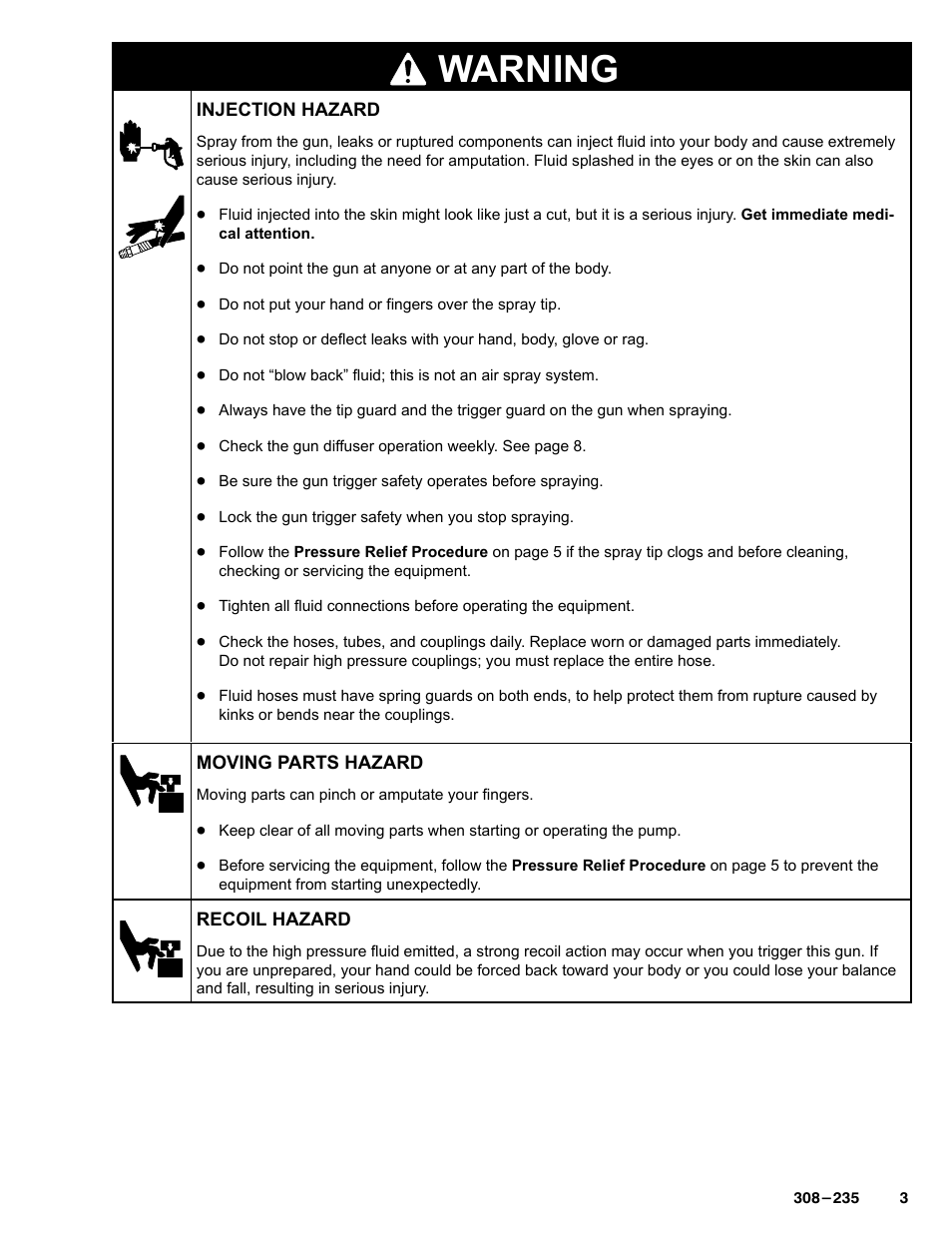 Warning | Graco Inc. 235457 User Manual | Page 3 / 16