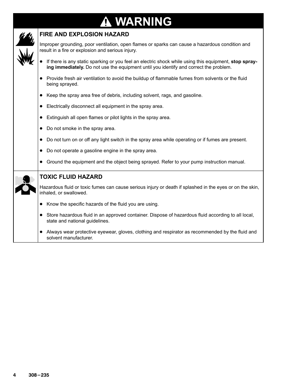 Warning | Graco Inc. 235457 User Manual | Page 4 / 16