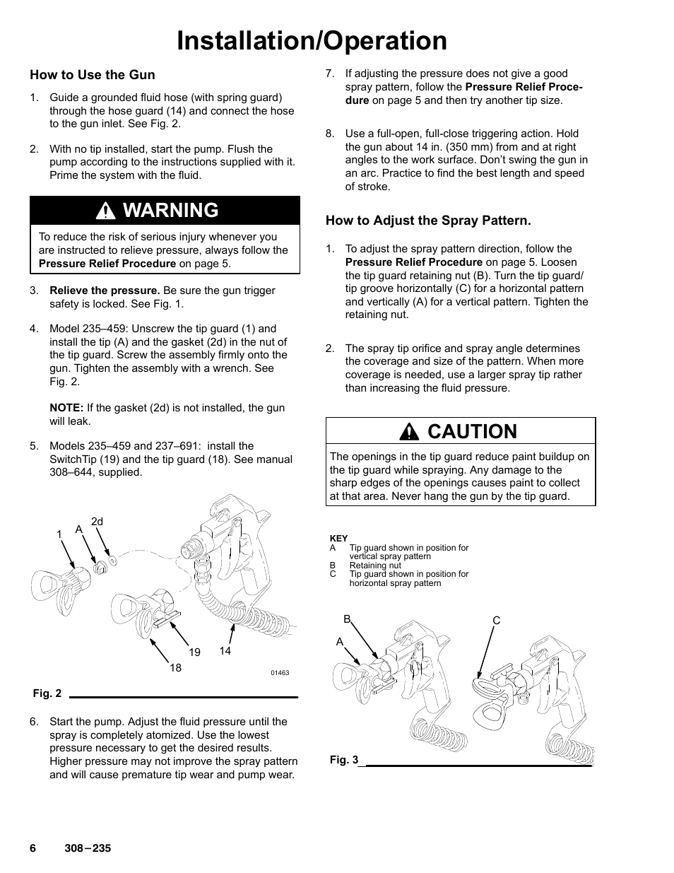Installation/operation, Warning, Caution | Graco Inc. 235457 User Manual | Page 6 / 16