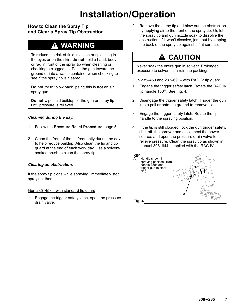 Installation/operation, Warning, Caution | Graco Inc. 235457 User Manual | Page 7 / 16