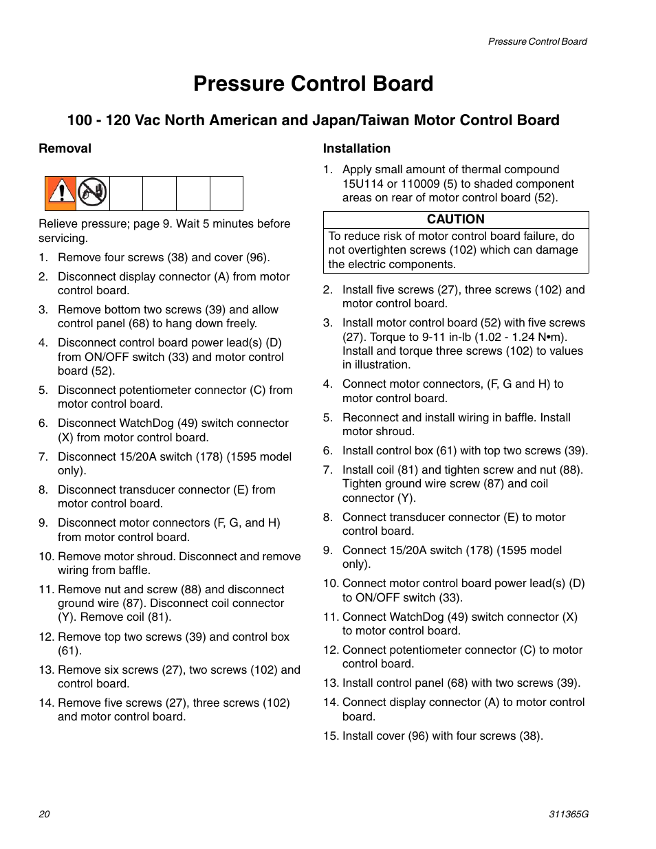 Pressure control board | Graco Inc. 1095 HI User Manual | Page 20 / 43