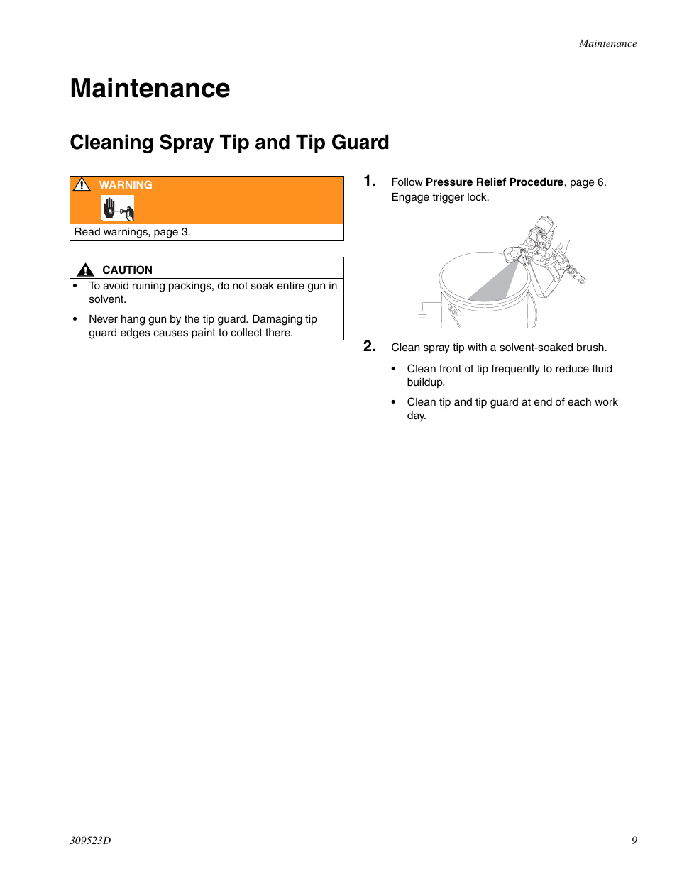 Maintenance, Cleaning spray tip and tip guard | Graco Inc. 234032 User Manual | Page 9 / 20