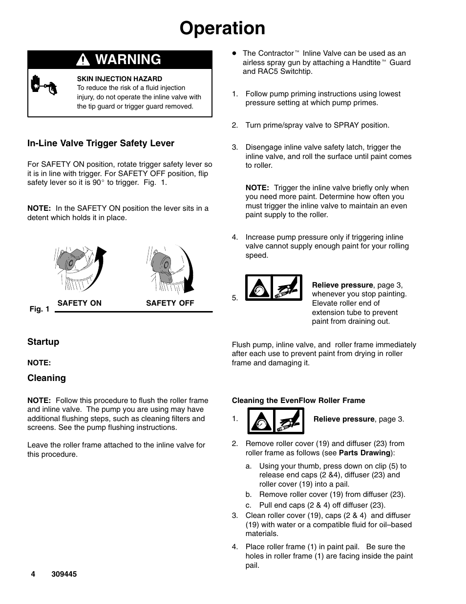 Operation, Warning | Graco Inc. 309445 User Manual | Page 4 / 10