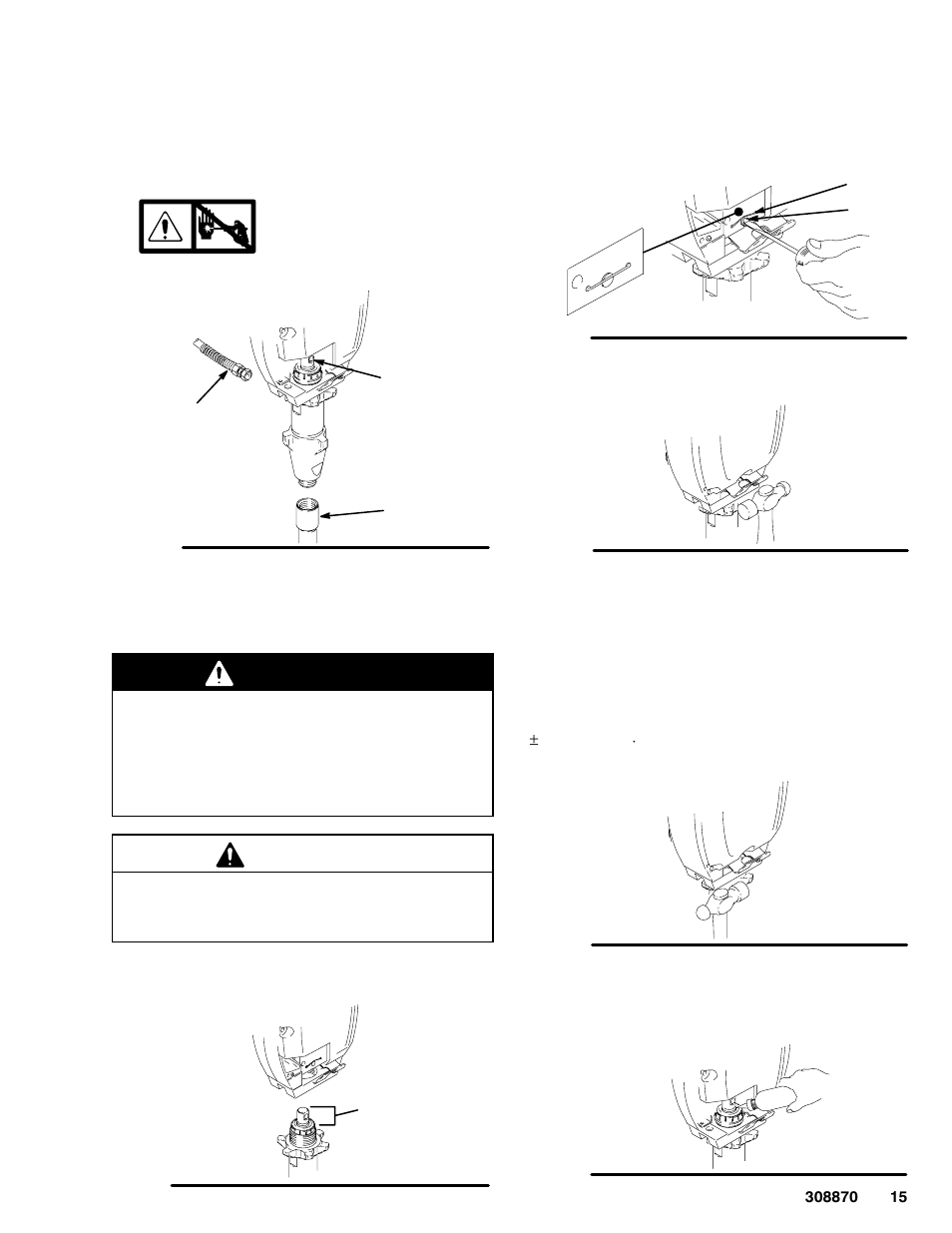 Displacement pump, Warning, Caution | Graco Inc. 232633 User Manual | Page 15 / 26