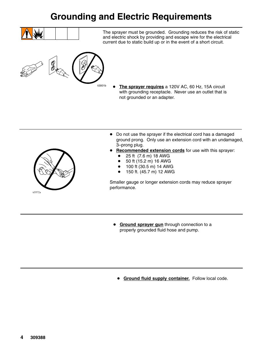 Grounding and electric requirements | Graco Inc. 309388 User Manual | Page 4 / 44