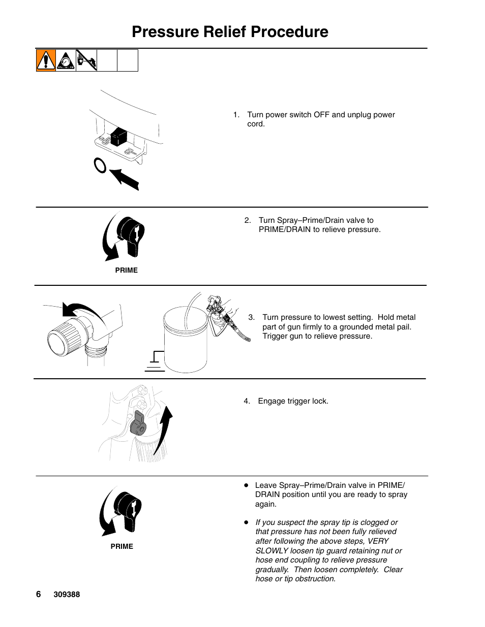 Pressure relief procedure | Graco Inc. 309388 User Manual | Page 6 / 44