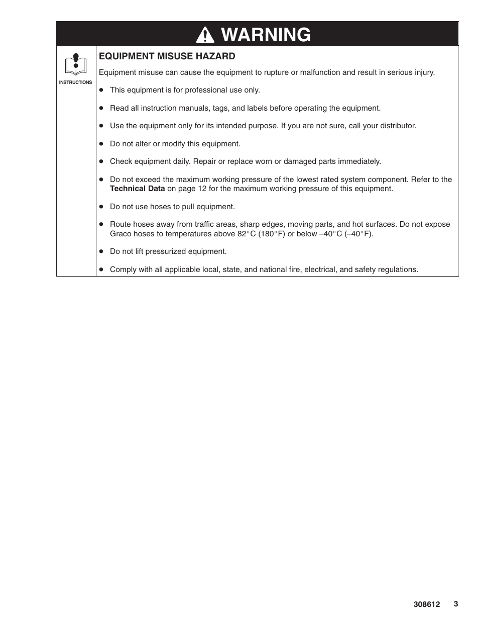 Warning | Graco Inc. 238338 User Manual | Page 3 / 12