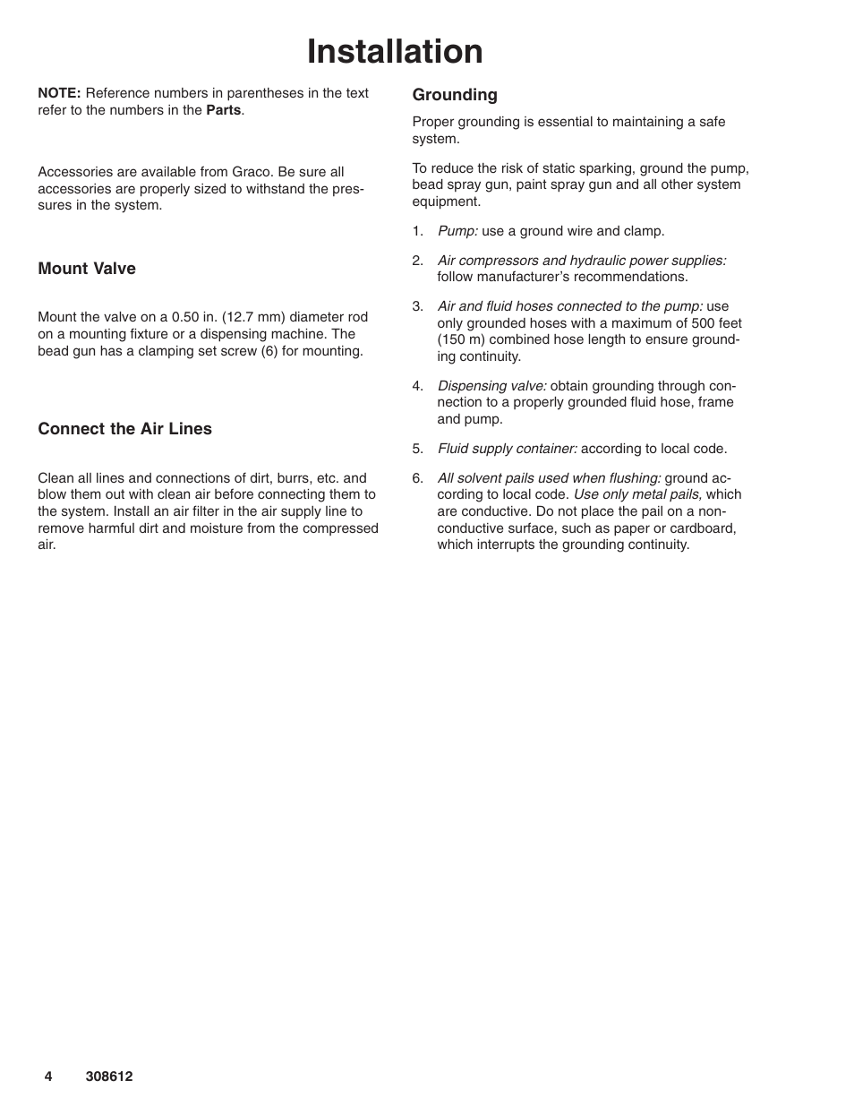 Installation | Graco Inc. 238338 User Manual | Page 4 / 12