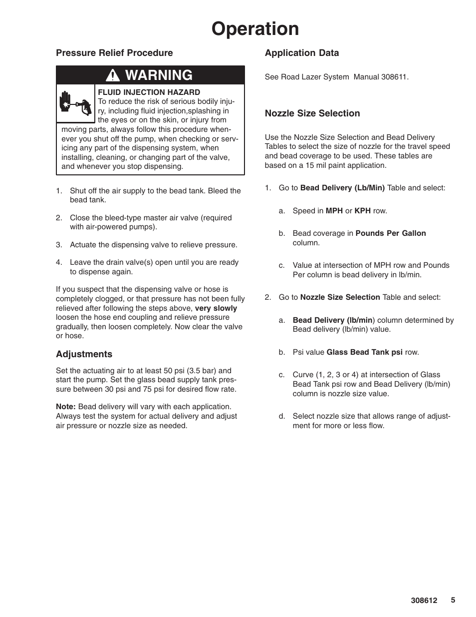 Operation, Warning | Graco Inc. 238338 User Manual | Page 5 / 12