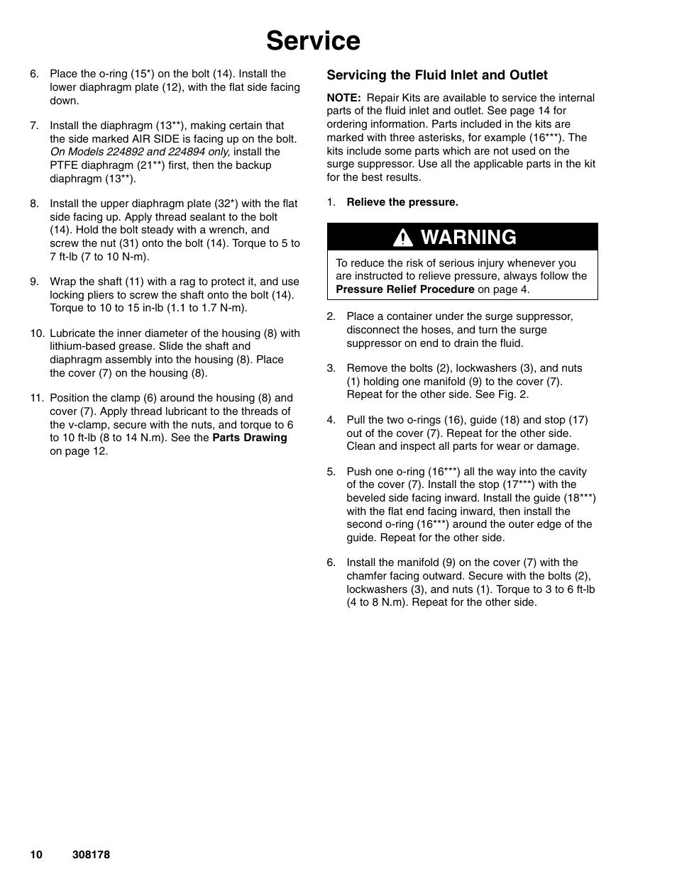 Service, Warning | Graco Inc. 308178 User Manual | Page 10 / 20