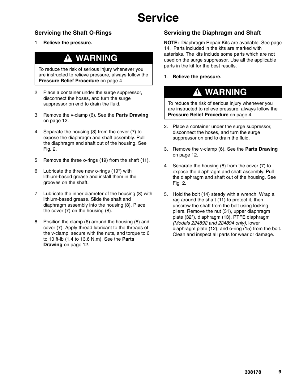 Service, Warning | Graco Inc. 308178 User Manual | Page 9 / 20