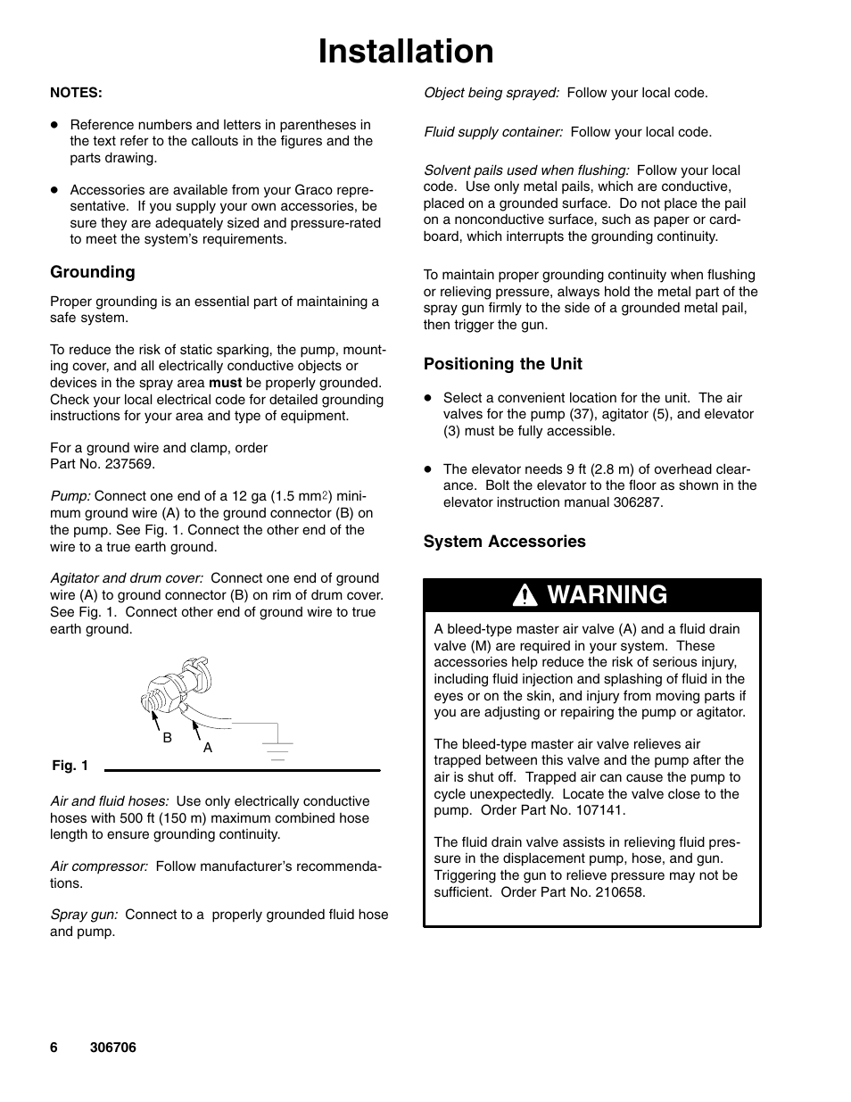 Installation, Warning | Graco Inc. Series C User Manual | Page 6 / 14