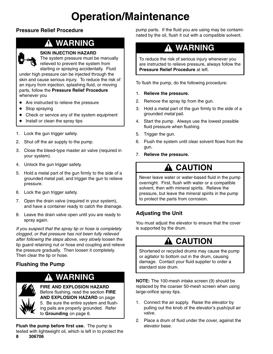 Operation/maintenance, Warning, Caution | Graco Inc. Series C User Manual | Page 8 / 14