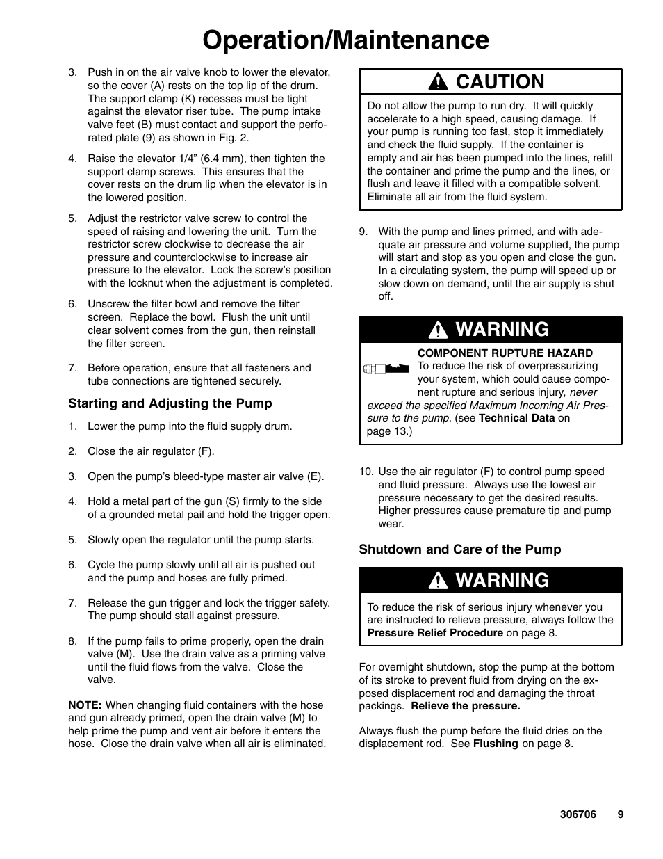 Operation/maintenance, Caution, Warning | Graco Inc. Series C User Manual | Page 9 / 14