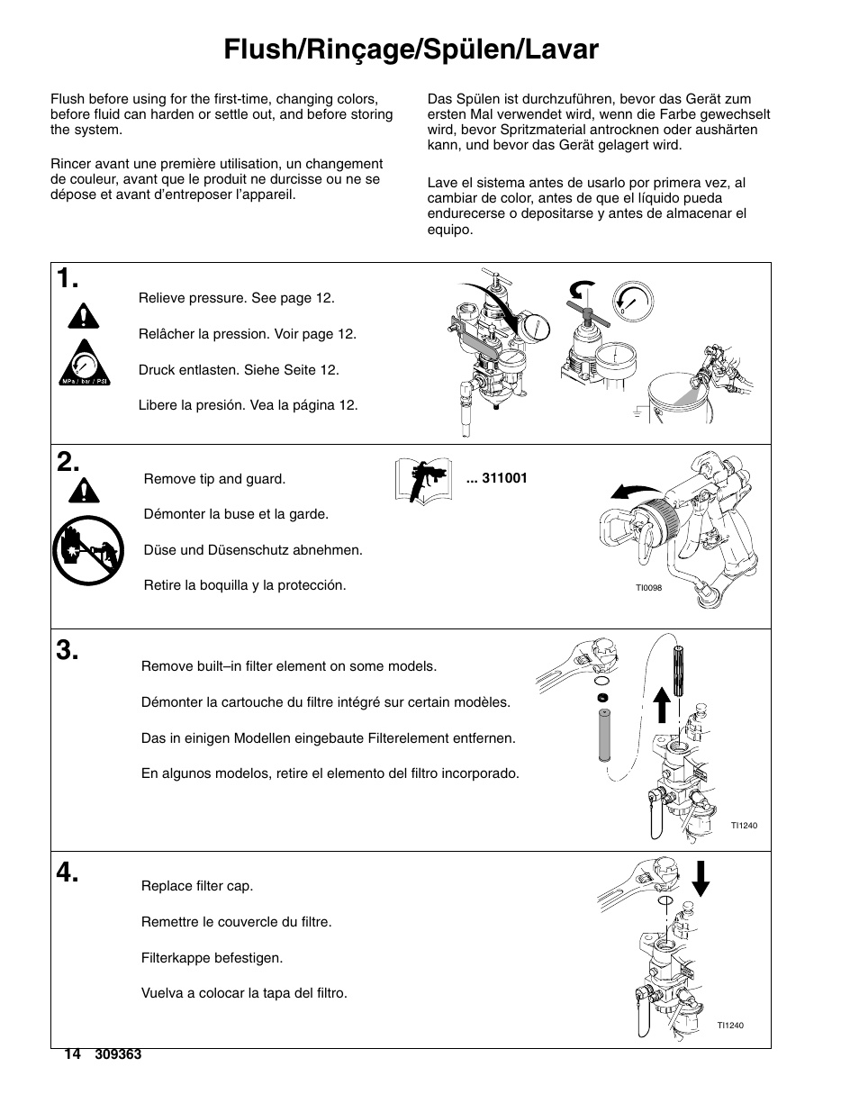 Flush/rinçage/spülen/lavar | Graco Inc. Xtreme 309363E User Manual | Page 14 / 28