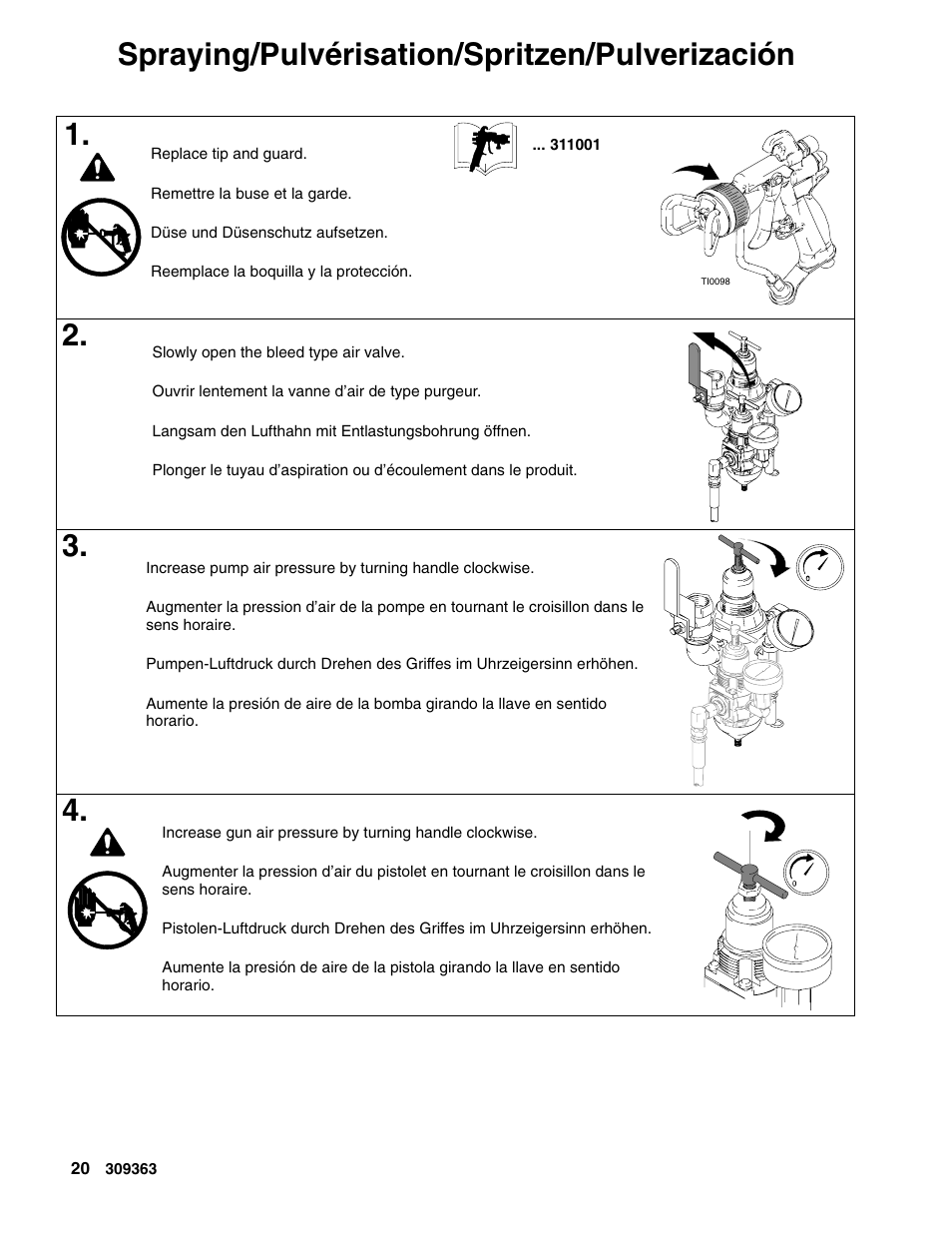 Spraying/pulvérisation/spritzen/pulverización 1 | Graco Inc. Xtreme 309363E User Manual | Page 20 / 28