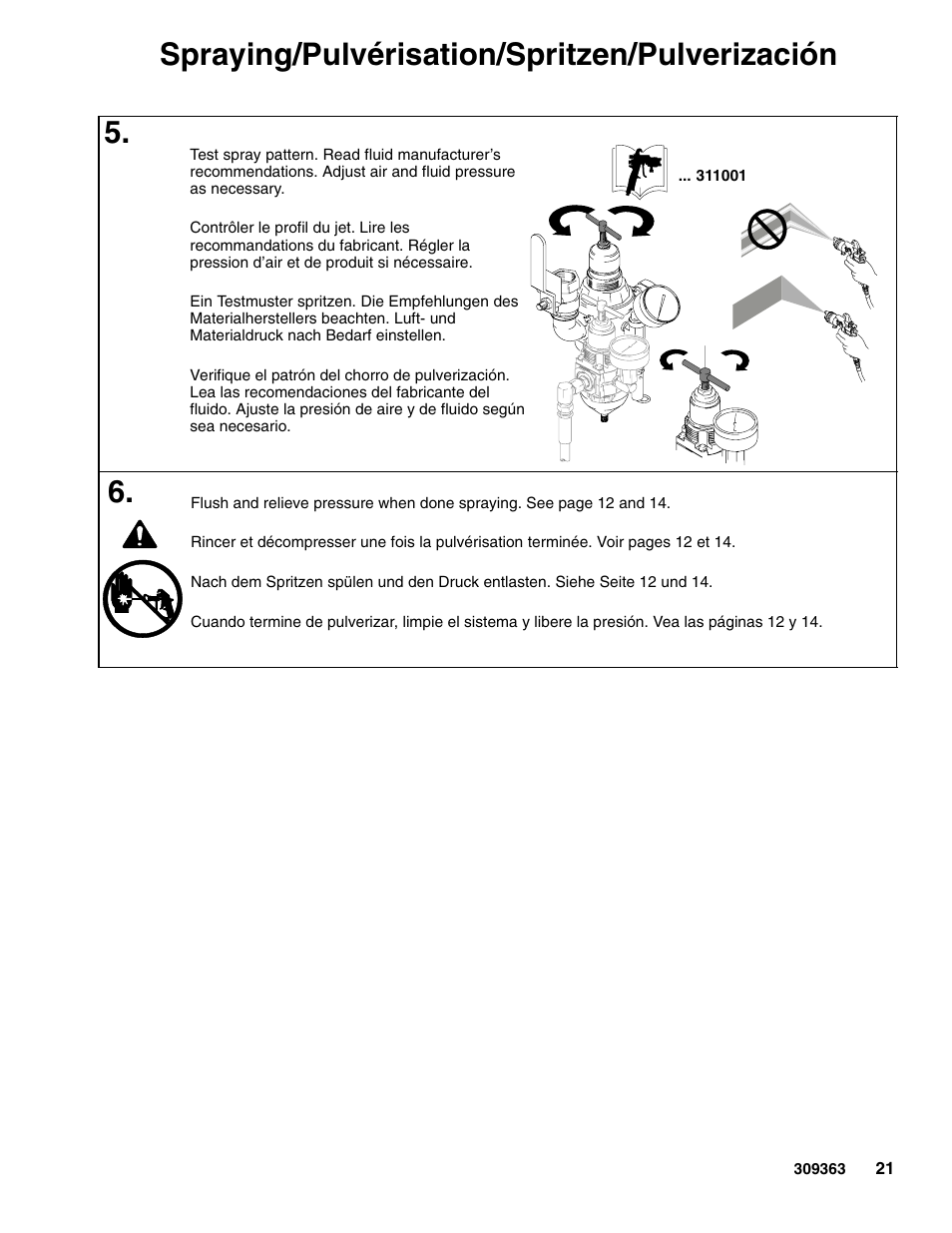Spraying/pulvérisation/spritzen/pulverización 5 | Graco Inc. Xtreme 309363E User Manual | Page 21 / 28