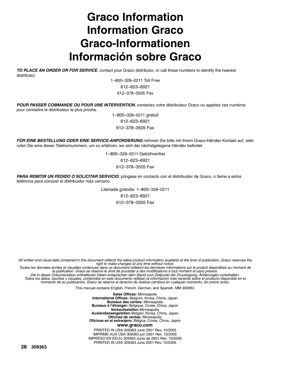 Graco Inc. Xtreme 309363E User Manual | Page 28 / 28