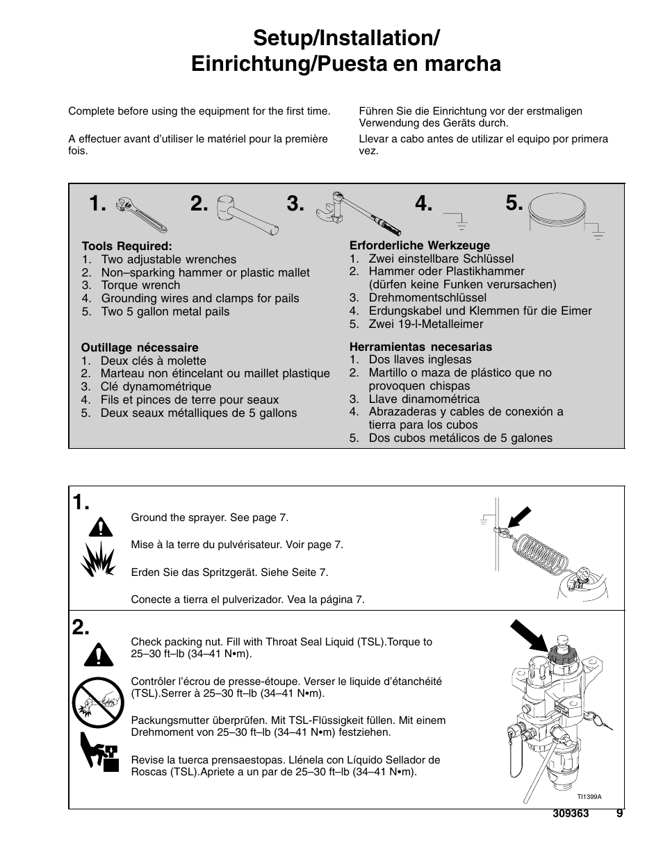 Setup/installation/ einrichtung/puesta en marcha | Graco Inc. Xtreme 309363E User Manual | Page 9 / 28