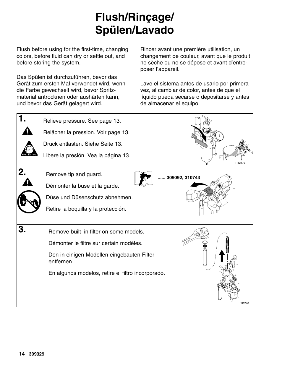 Flush/rinçage/ spülen/lavado | Graco Inc. Xtreme 309329 User Manual | Page 14 / 26