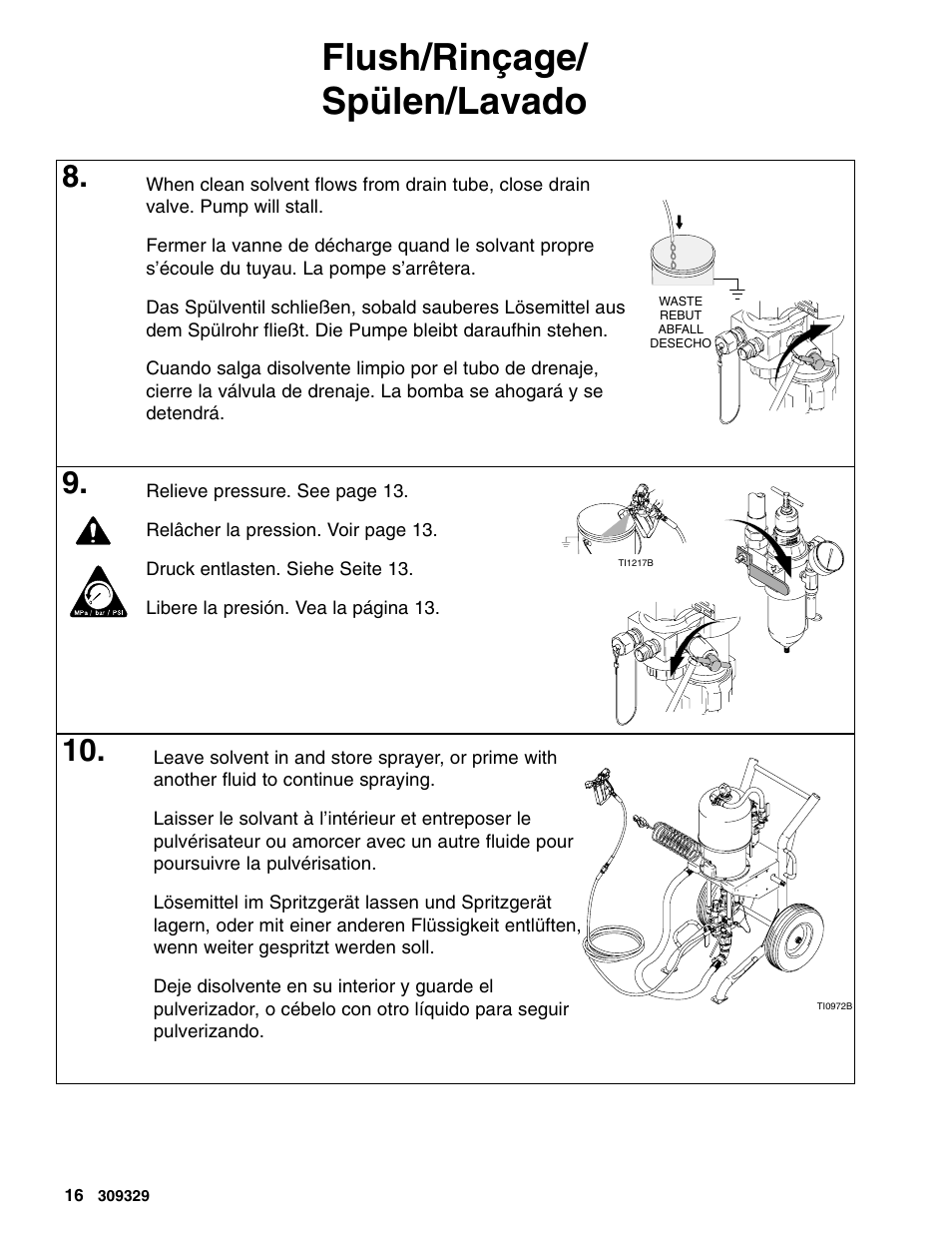 Flush/rinçage/ spülen/lavado | Graco Inc. Xtreme 309329 User Manual | Page 16 / 26