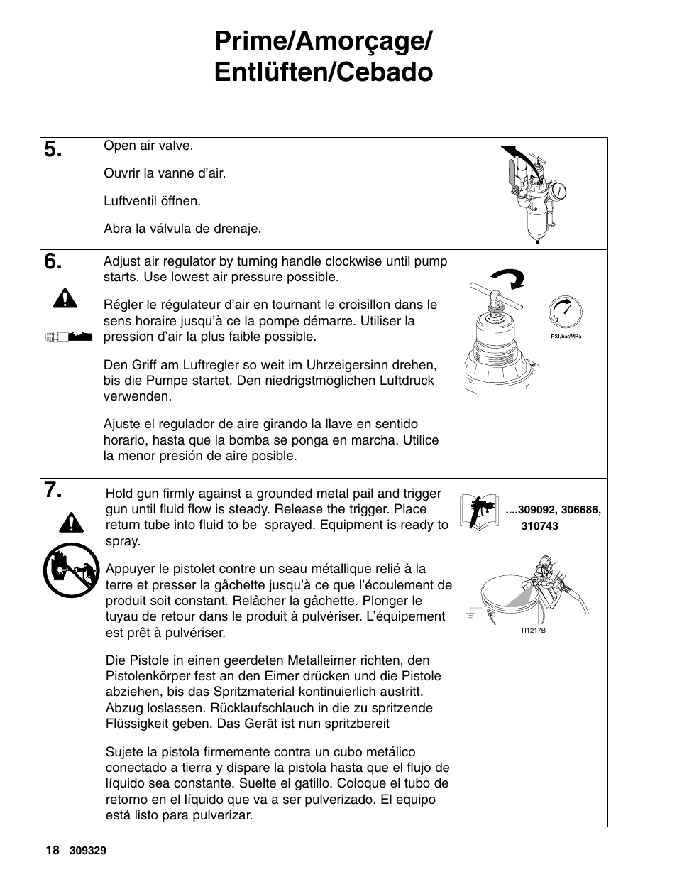 Prime/amorçage/ entlüften/cebado | Graco Inc. Xtreme 309329 User Manual | Page 18 / 26