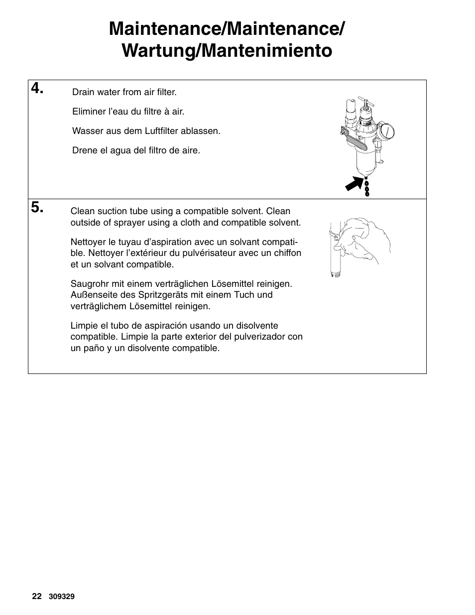 Maintenance/maintenance/ wartung/mantenimiento | Graco Inc. Xtreme 309329 User Manual | Page 22 / 26